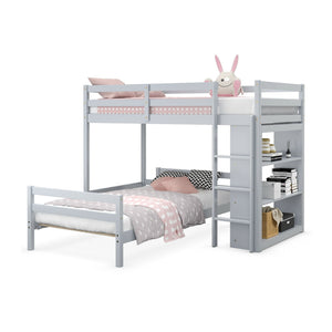 Twin Over Twin Loft Bunk Bed with Bookcase-Gray view 4