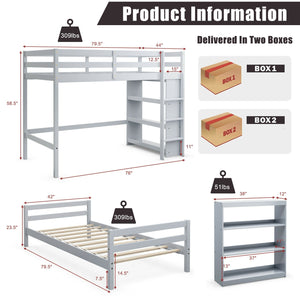 Twin Over Twin Loft Bunk Bed with Bookcase-Gray view 5