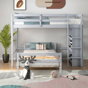 Twin Over Twin Loft Bunk Bed with Bookcase-Gray view 6