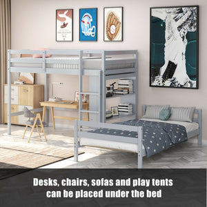 Twin Over Twin Loft Bunk Bed with Bookcase-Gray view 7