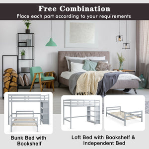 Twin Over Twin Loft Bunk Bed with Bookcase-Gray view 8