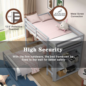 Twin Over Twin Loft Bunk Bed with Bookcase-Gray view 9