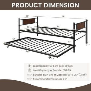 Twin Size 2-In-1 Daybed Frame with Pullout Trundle view 5