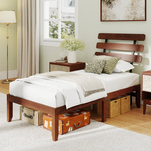 Twin Size Bed Frame 15.5 Inch Solid Wood Platform Bed with Retro Headboard view 3