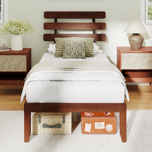 Twin Size Bed Frame 15.5 Inch Solid Wood Platform Bed with Retro Headboard view 5