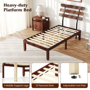 Twin Size Bed Frame 15.5 Inch Solid Wood Platform Bed with Retro Headboard view 6