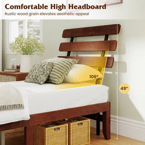 Twin Size Bed Frame 15.5 Inch Solid Wood Platform Bed with Retro Headboard view 8