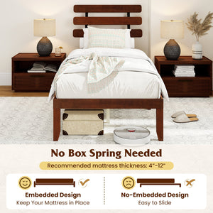 Twin Size Bed Frame 15.5 Inch Solid Wood Platform Bed with Retro Headboard view 9