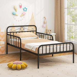 Twin Size Bed Frame with Headboard and Safety Side Guardrails-Black view 2