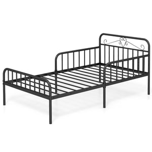 Twin Size Bed Frame with Headboard and Safety Side Guardrails-Black view 4