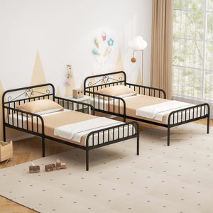 Twin Size Bed Frame with Headboard and Safety Side Guardrails-Black view 6