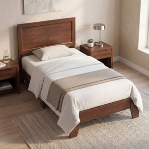 Twin Size Bed Frame with Headboard for Small Room No Box Spring Needed-Walnut view 2