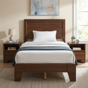 Twin Size Bed Frame with Headboard for Small Room No Box Spring Needed-Walnut view 3