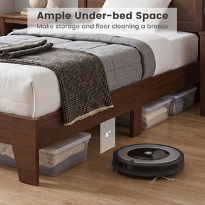 Twin Size Bed Frame with Headboard for Small Room No Box Spring Needed-Walnut view 8
