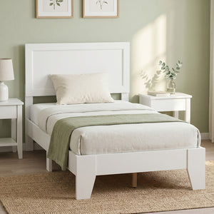 Twin Size Bed Frame with Headboard for Small Room No Box Spring Needed-White view 5
