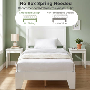 Twin Size Bed Frame with Headboard for Small Room No Box Spring Needed-White view 8