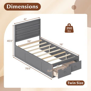 Twin Size Bed Frame with Storage Drawers and Headboard-Gray view 4