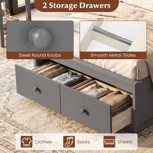 Twin Size Bed Frame with Storage Drawers and Headboard-Gray view 5