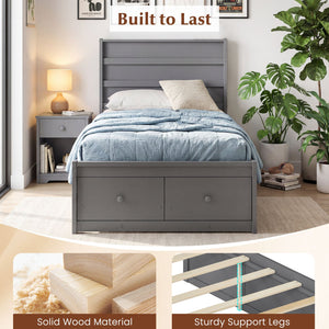 Twin Size Bed Frame with Storage Drawers and Headboard-Gray view 8