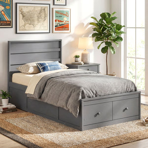 Twin Size Bed Frame with Storage Drawers and Headboard-Gray view 9