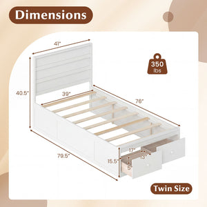 Twin Size Bed Frame with Storage Drawers and Headboard-White view 4