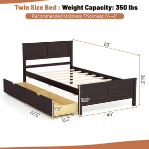 Twin Size Bed Frame with Storage Drawers-Espresso view 4