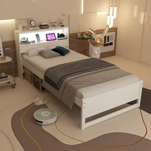 Twin Size Bed Frame with Storage Headboard and Charging Station-White view 3