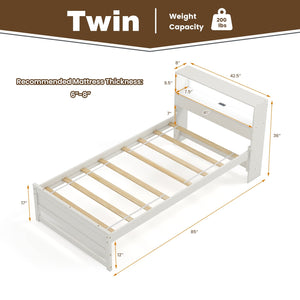 Twin Size Bed Frame with Storage Headboard and Charging Station-White view 4
