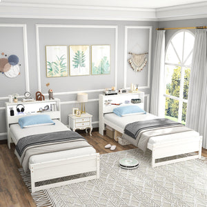 Twin Size Bed Frame with Storage Headboard and Charging Station-White view 5