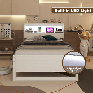Twin Size Bed Frame with Storage Headboard and Charging Station-White view 9