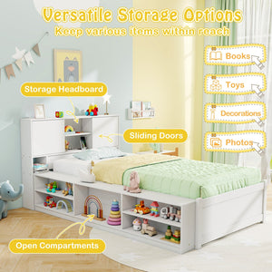 Twin Size Bed Frame with Trundle and Power Outlets-White view 8