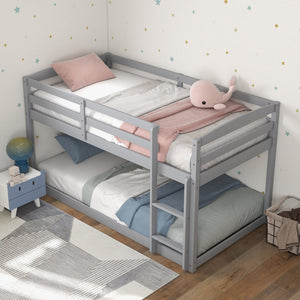 Twin Size Bunk Bed with High Guardrails and Integrated Ladder-Gray view 2