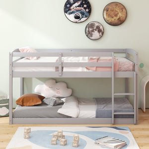 Twin Size Bunk Bed with High Guardrails and Integrated Ladder-Gray view 3
