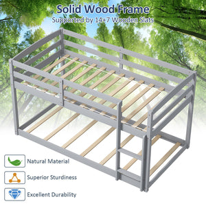 Twin Size Bunk Bed with High Guardrails and Integrated Ladder-Gray view 8