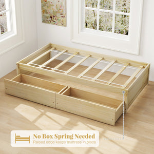 Twin Size Captain Bed with 2 Drawers and Slats Support-Natural view 8