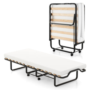 Twin Size Folding Bed with Foam Mattress and Lockable Wheels view 4
