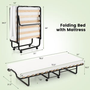 Twin Size Folding Bed with Foam Mattress and Lockable Wheels view 5