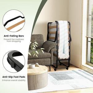 Twin Size Folding Bed with Foam Mattress and Lockable Wheels view 9