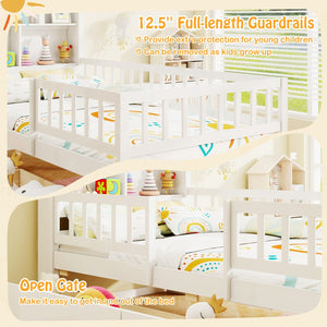 Twin Size House Bed Kids Montessori Bed with House-Shaped Storage Headboard-White view 8