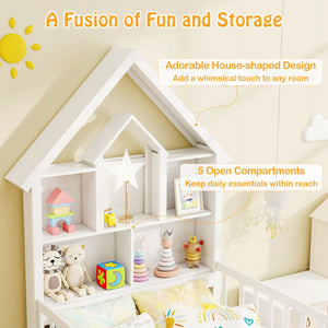 Twin Size House Bed Kids Montessori Bed with House-Shaped Storage Headboard-White view 9