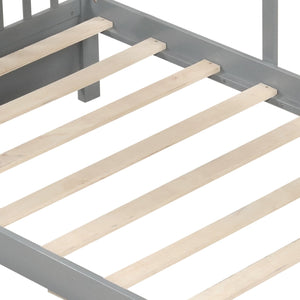Twin Size House Bed with 2 Storage Drawers and Fence Guardrails-Gray view 5