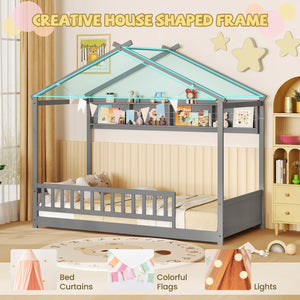 Twin Size House Bed with Storage Shelf and Headboard-Gray view 6