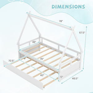 Twin Size House Bed with Trundle and Safety Guardrail-White view 4