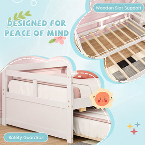 Twin Size House Bed with Trundle and Safety Guardrail-White view 9