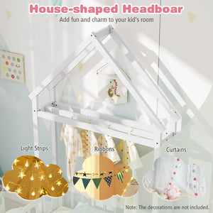 Twin Size House Floor Bed with House-shaped Headboard-White view 8