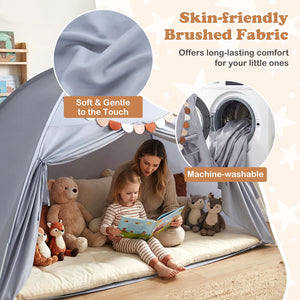 Twin Size Indoor Canopy Tent for Kids with 2 Window and Suits 3+-Grey view 7