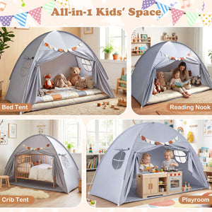 Twin Size Indoor Canopy Tent for Kids with 2 Window and Suits 3+-Grey view 8