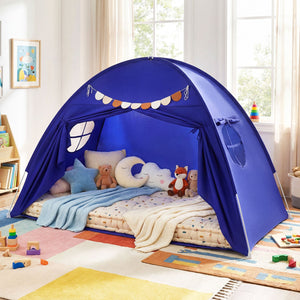 Twin Size Indoor Canopy Tent for Kids with 2 Window and Suits 3+-Navy view 2