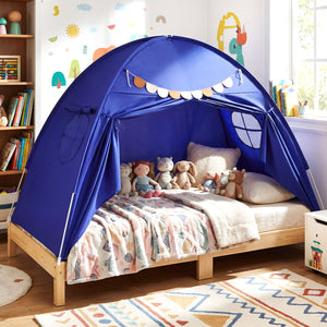Twin Size Indoor Canopy Tent for Kids with 2 Window and Suits 3+-Navy view 3