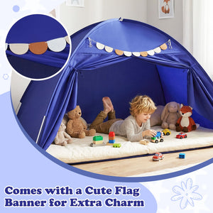Twin Size Indoor Canopy Tent for Kids with 2 Window and Suits 3+-Navy view 6
